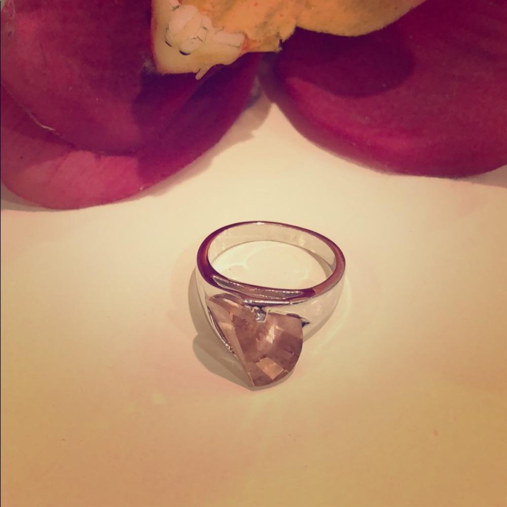 Pink crystal & silver ring